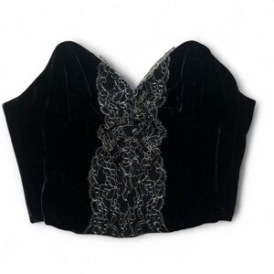 Adagio Patricia Fieldwalker Velvet Silk Black Lace Whimsygoth Corset Top fit S